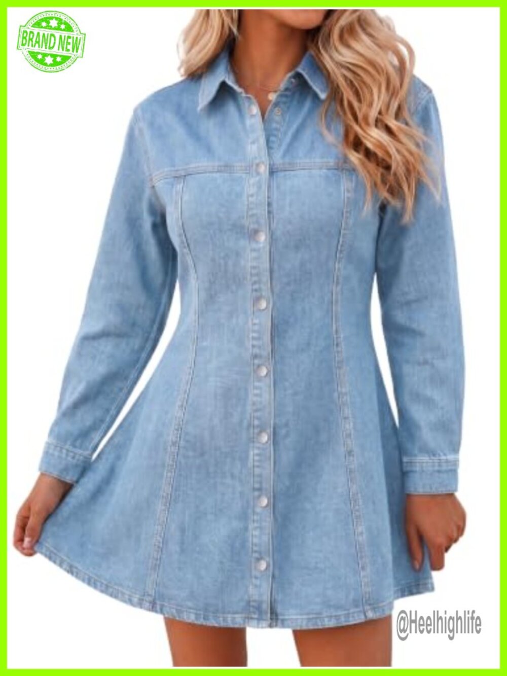 Flowyair Womens Denim Shirt Dress Long Sleeve Button Down Jean Midi Dress